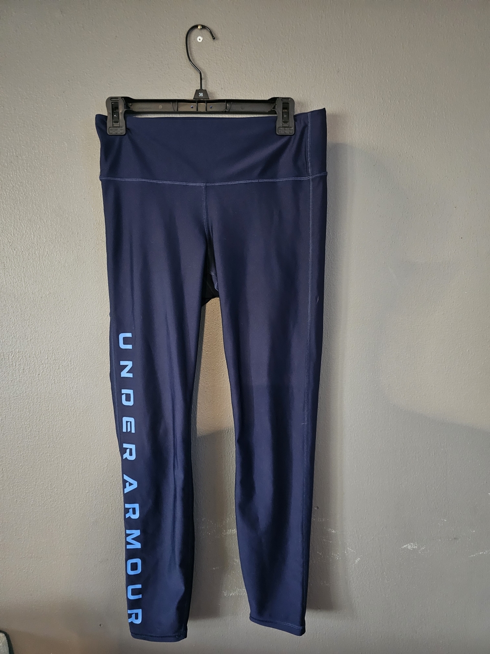 Under Armour Navy Leggings with Light Blue Vertical Logo